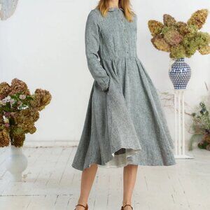 Son de Flor Classic Dress Size L Twill Linen Grey Moon